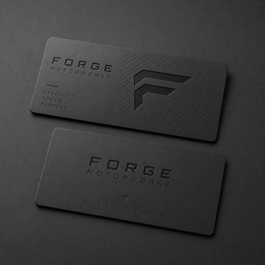 Forge Motorworks landscape gunmetal card mockup