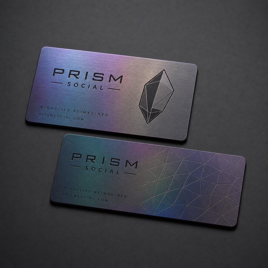 Prism Social landscape iridescent metal card mockup